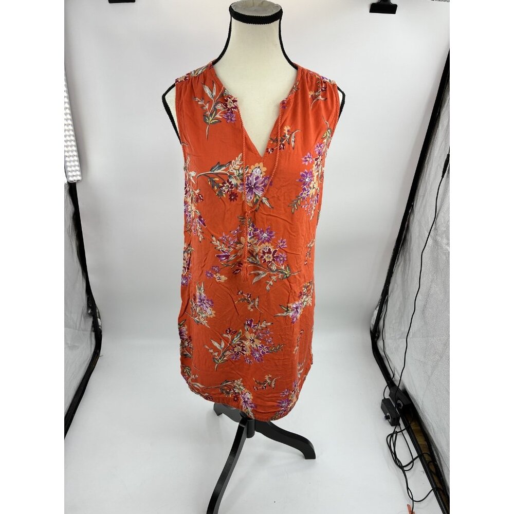 Beach Lunch Lounge Womens S Orange Floral Sleeveless V Neck Dress Boho Casual